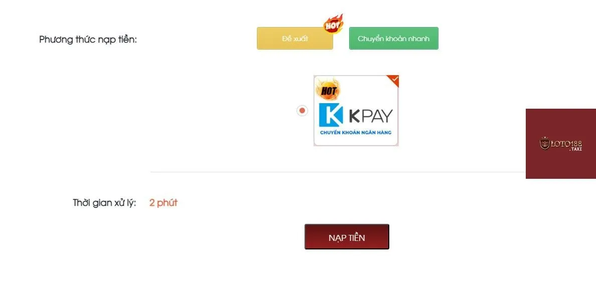 Phương thức nạp tiền qua Kpay