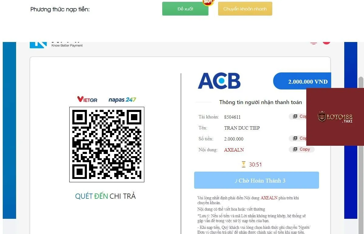 Một số thông tin giải đáp các thắc mắc liên quan đến quá trình nạp tiền tại Loto188